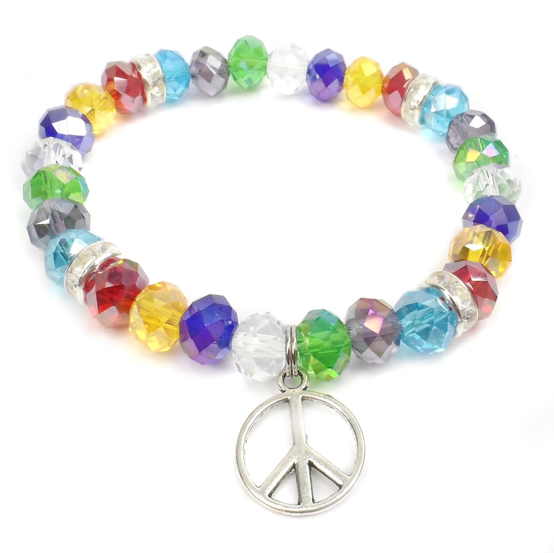 Hippie Peace Bracelet Rainbow Color Stretch Bracelet LGB | Etsy