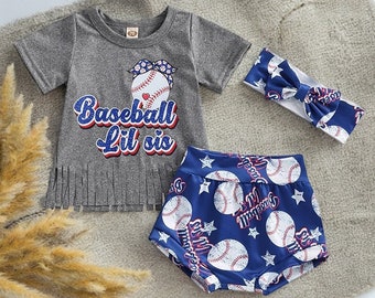 Baseball Lil Sis Outfit, Baby Girl Baseball Set, Baseball Toddler Bummies, Girls Summer Clothes, Game Day Vibes, Sport Girl Set BSPORT01