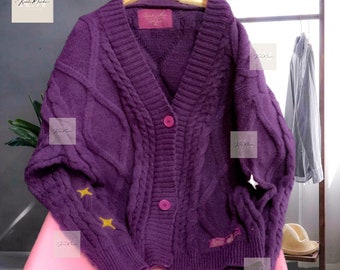 Speak Now Cardigan, Purple Cardigan, Embroidered Cardigan, Oversized Cardigan, Swiftie Cardigan, Gift for her, Knitted Cardigan PURPLECARDI