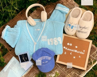 1989 Version's Set, 1989 Cardigan, Oversized Cardigan, Blue Seagull Cardigan, Embroidered Cardigan, Gift For Fan, Taylor Slippers  BLUECARDI