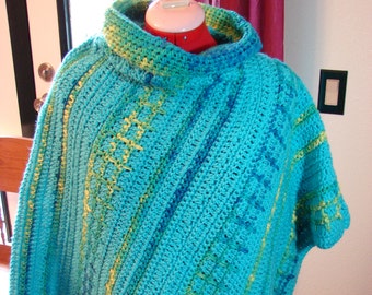 Hand Crochet Sea Breeze Poncho One Size