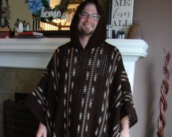 Crochet PDF Pattern For Mens or Womens Long Hooded Poncho One Size  *Instant Download*