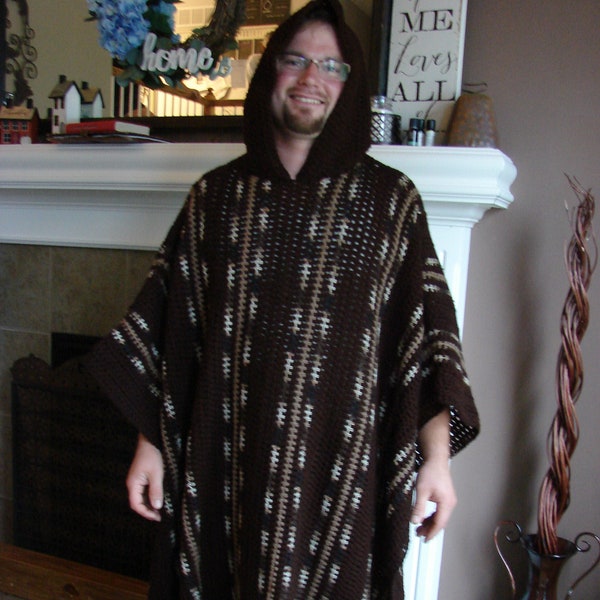 Crochet PDF Pattern For Mens or Womens Long Hooded Poncho One Size  *Instant Download*