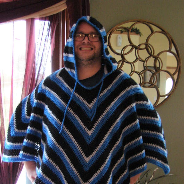 Crochet PDF Pattern For Mens or Womens Hooded Poncho One Size  *Instant Download*