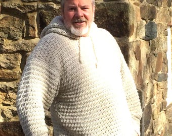 Mens Hooded Crochet Sweater Pattern: Sizes S-XXL (PDF Pattern)