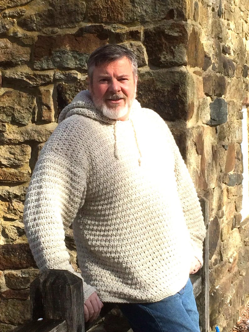 Mens Hooded Crochet Sweater Pattern: Sizes S-XXL (PDF Pattern) image 1