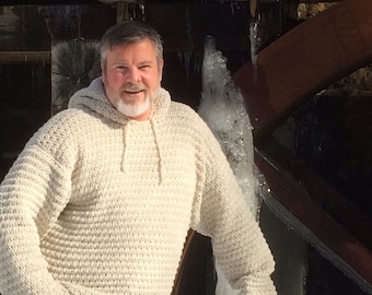 Crochet Hooded Sweater: Men's Cream Swaeter, Made to Order S-XXL PDF