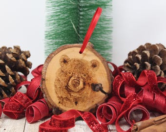 Hand Wood Burned Rustic Ornament Bear