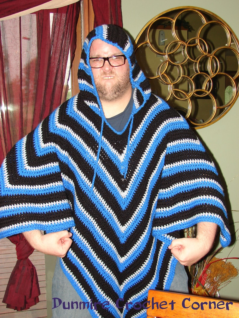 Crochet PDF Pattern For Mens or Womens Hooded Poncho One Size | Etsy
