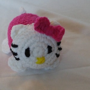 Crochet PDF Pattern For Small Amigurumi Kitty Toy with a bow  *Instant Download* White and Dark Pink