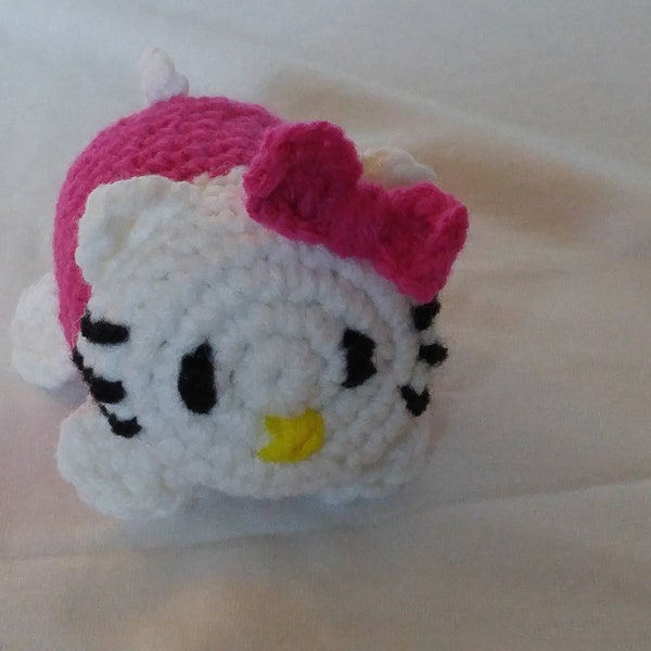 Crochet PDF Pattern For Small Amigurumi Kitty Toy with a bow  *Instant Download* White and Dark Pink