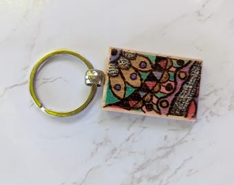 Handcrafted Mandala Pyrography Keychain – A Vibrant Touch of Art and Balance