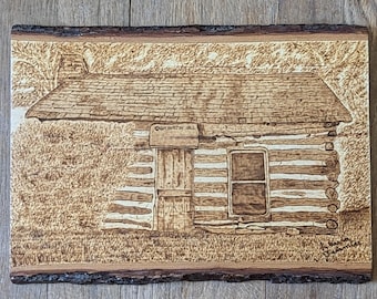 Hand Burned Pyrography Cabin Art