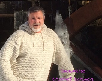 Crochet PDF Pattern For Mens Hooded Sweater Sizes Sm, Med, Lg, XL, XXL *Instant Download*