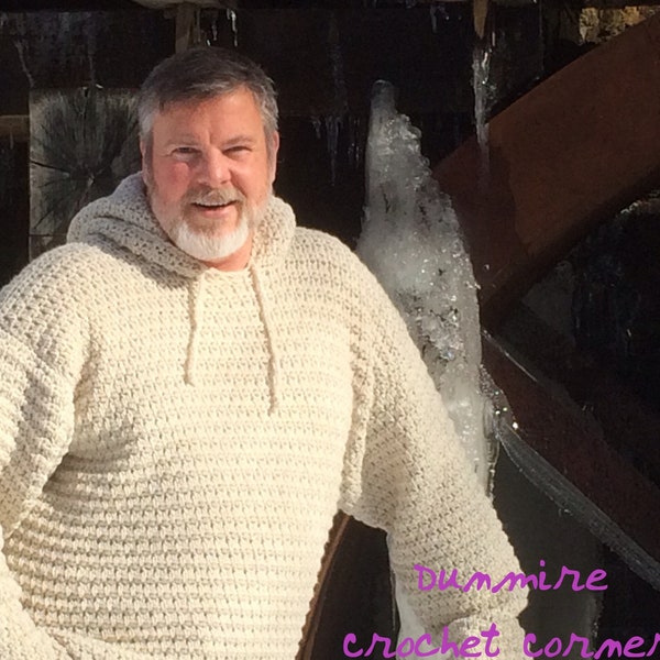 Crochet PDF Pattern For Mens Hooded Sweater Sizes Sm, Med, Lg, XL, XXL *Instant Download*