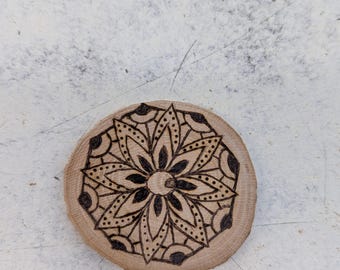 Handcrafted Wood-burned Mandala Pyrography Magnet