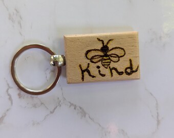 Handcrafted Pyrography Bee & "Kind" Keychain – A Sweet Reminder to Spread Kindness