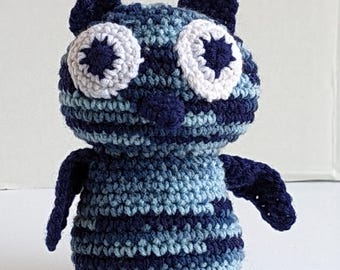 Crocheted Blue Owl, Huggable and Kid-friendly