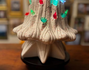 Modern Lava Ceramic Christmas Tree – 11” Light-Up Holiday Décor with Removable Bulbs and Light Kit
