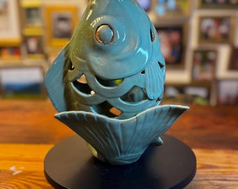Ceramic Fish Gold Luster Lantern with optional light kit