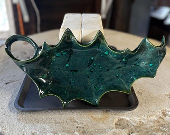 Ceramic Holly Leaf Serving Plate | Holiday Serving Plate