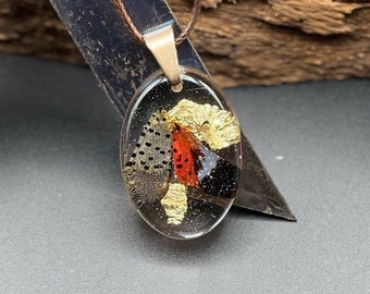 Lantern Fly wings with gold flakes Resin Necklace
