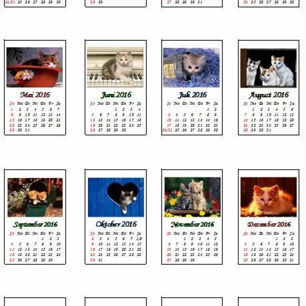 2218# Kalender 2024 fertig montiert mit Katzenmotiven - für Puppenhaus, Puppenstube im M1:12 - und Wichtel