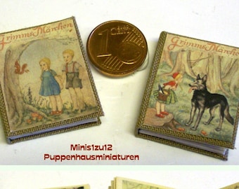 1107# Grimms Märchen - Miniatur Märchenbücher Rotkäppchen und Hänsel und Gretel - Puppenhaus-M1:12 - Wichtel