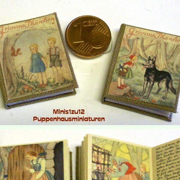 1107# Grimms Märchen - Miniatur Märchenbücher Rotkäppchen und Hänsel und Gretel - Puppenhaus-M1:12 - Wichtel