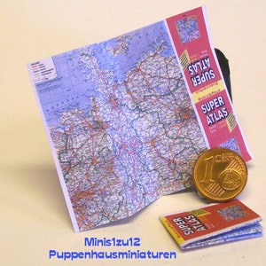 2701# Miniatur Straßenkarte Deutschland, Atlas  - Wichtel, Puppenhaus - Puppenstube - M1:12