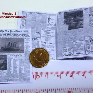 1210 Titanic Miniature book and Newspaper Doll house miniature in scale 1/12 image 2