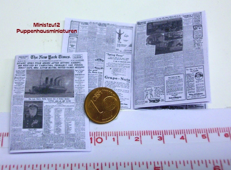 1210 Titanic Miniature book and Newspaper Doll house miniature in scale 1/12 image 2