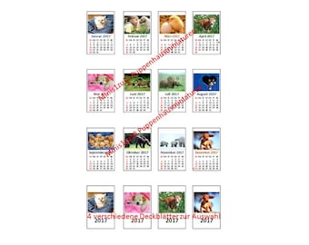 2206# Calendar 2027  with pictures of baby animals  - DIY - Doll house miniature in scale 1/12 - or gnome