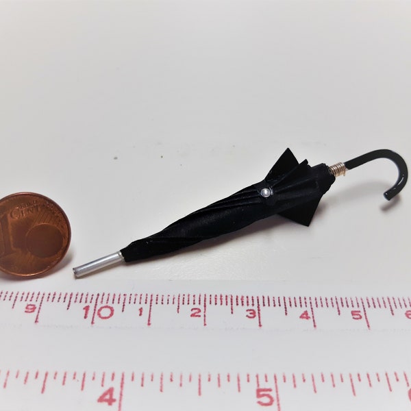 4123# Miniature Umbrella black with brown handle - Doll house miniature scale 1/12