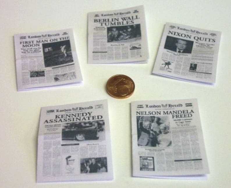 2015 Newspapers London Herald 5 Pc doll house miniature in scale 1/12 image 1