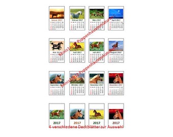 2202# Calendar 2027 with horse pictures - DIY - Doll house miniature in scale 1/12 - or gnome