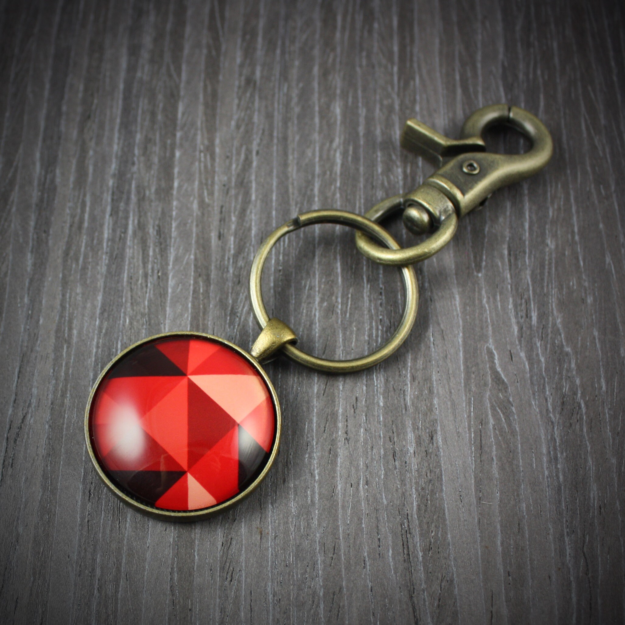 RED KEYCHAIN Red Pendant Red Key Ring Round Glass Tile | Etsy