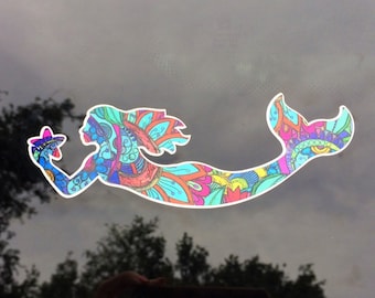 Mermaid car sticker, printed laminated outdoor waterproof vinyl boho hippie decal - 3 patterns to choose from!