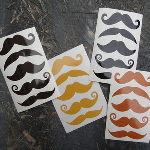 Mustache stickers SET OF 12 - vinyl moustache decals, 4 colors to choose from. Mustache decals, mug pint glass stickers