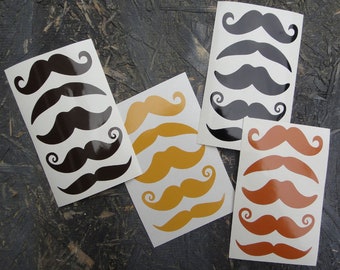 Mustache stickers SET OF 12 - vinyl moustache decals, 4 colors to choose from. Mustache decals, mug pint glass stickers