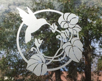 Hummingbird sticker frosted vinyl large glass visibility decal, bird safety, glass awareness, pet and child safety etched