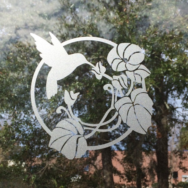 Hummingbird sticker frosted vinyl large glass visibility decal, bird safety, glass awareness, pet and child safety etched