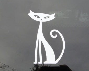Cat car sticker retro 50s style kitty vinyl decal laptop mirror water bottle graphic meow