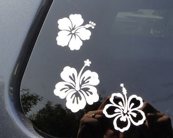 Hibiscus flower stickers vinyl car decals, tropical exotic boho hawaii hippie style, tanning decals  - Set of 3
