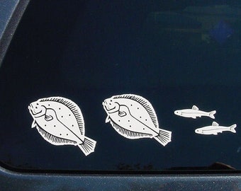 Flounder Family car stickers - 2 to 8 family members. Unique vinyl decals, fish fishing fisherman angler minnow waterproof outdoor saltwater