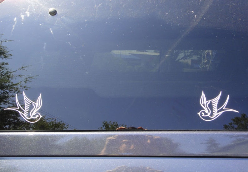 Pair of swallow tattoo style car stickers - Set of 2 traditional retro roller derby stickers vinyl bird decals image 2