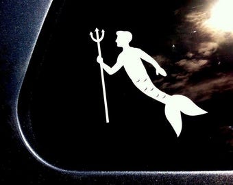 Merman car sticker, vinyl decal mer man mermaid laptop mirror
