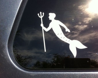 Merman car sticker, vinyl decal mer man mermaid laptop mirror