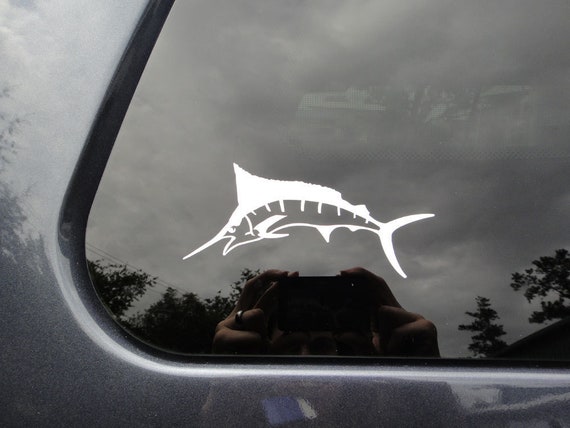 Marlin car sticker. Vinyl laptop mirror water bottle decal, fishing  fisherman big fish sportfishing