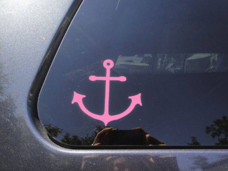 Anchor car sticker your choice of white or pink vinyl, retro tattoo style mirror window laptop decal image 2